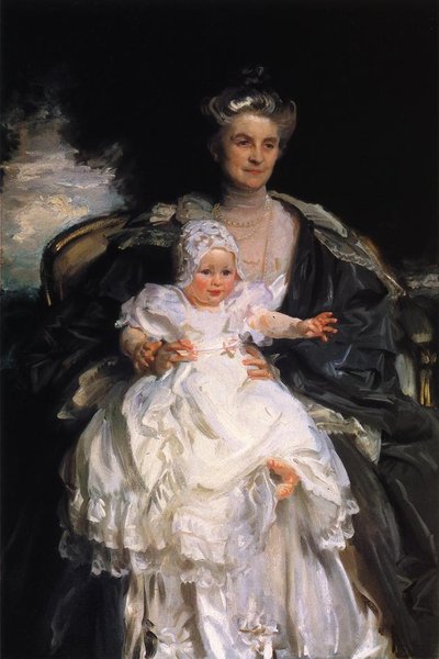Sra. Henry Phipps e seu neto Winston. A pintura de Sargent da Sra. Phipps e Winston Guest está pendurada na sala de jantar Phipps de Old Westbury Gardens, Old Westbury, em Long Island, NY, que agora está aberta ao público. De acordo com a placa, de John Singer Sargent